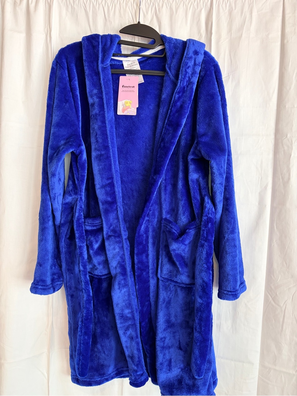 NWT Cozy Plush Hooded Kids velour robe in Royal Blue